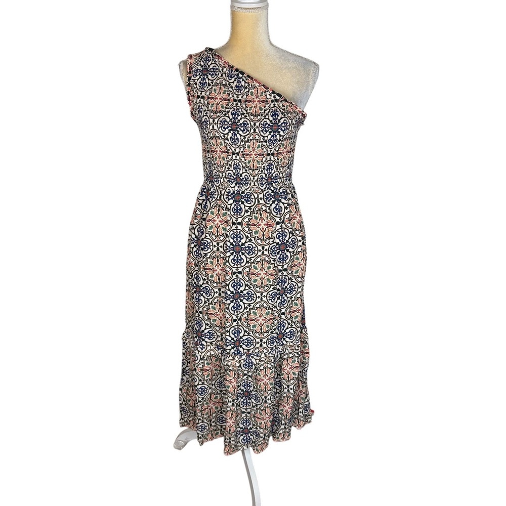 NWT Knox Rose Tiered One-Shoulder‎ Dress Patterned Sleeveless Midi XS